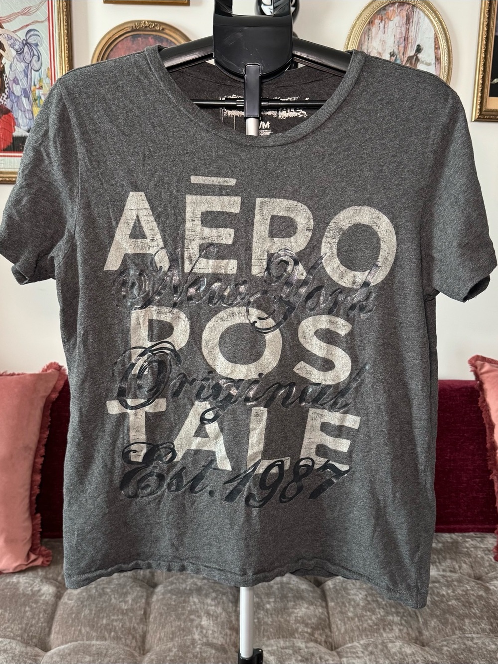 Y2K Aeropostale Gray Graphic Logo Tee with Metallic Script